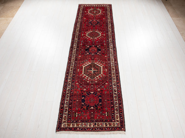 11' 3" x 3' 1" Excellent Hand-Knotted Vintage Tribal Runner Rug - Yasi & Fara 