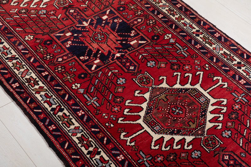 11' 3" x 3' 1" Excellent Hand-Knotted Vintage Tribal Runner Rug - Yasi & Fara 