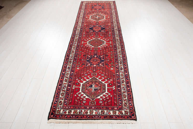 11' 3" x 3' 1" Excellent Hand-Knotted Vintage Tribal Runner Rug - Yasi & Fara 
