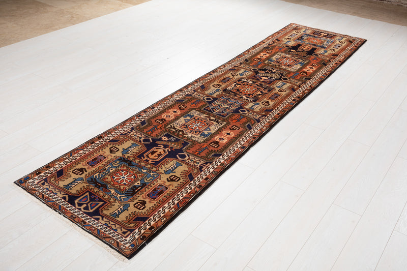 10' 7" x 2' 7" Excellent Hand-Knotted Vintage Collectible Tribal Runner Rug - Yasi & Fara 
