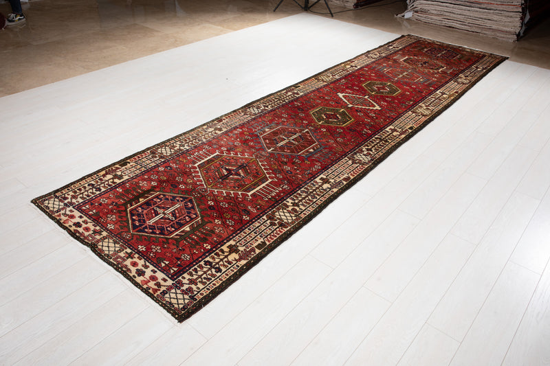 14' 5" x 3' 11" Excellent Hand-Knotted Vintage Collectible Tribal Runner Rug - Yasi & Fara 