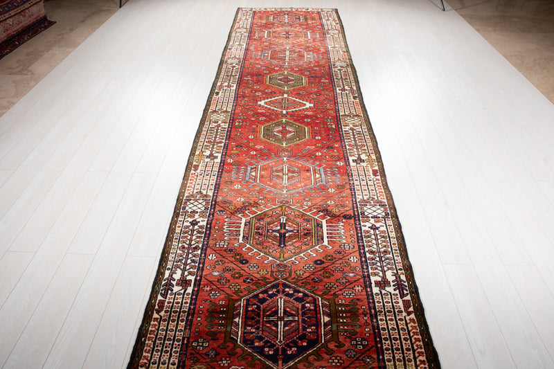 14' 5" x 3' 11" Excellent Hand-Knotted Vintage Collectible Tribal Runner Rug - Yasi & Fara 