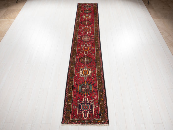 12' 10" x 2' 4" Excellent Hand-Knotted Vintage Tribal Runner Rug - Yasi & Fara 