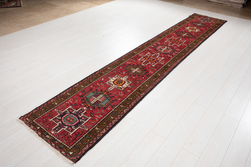 12' 10" x 2' 4" Excellent Hand-Knotted Vintage Tribal Runner Rug - Yasi & Fara 