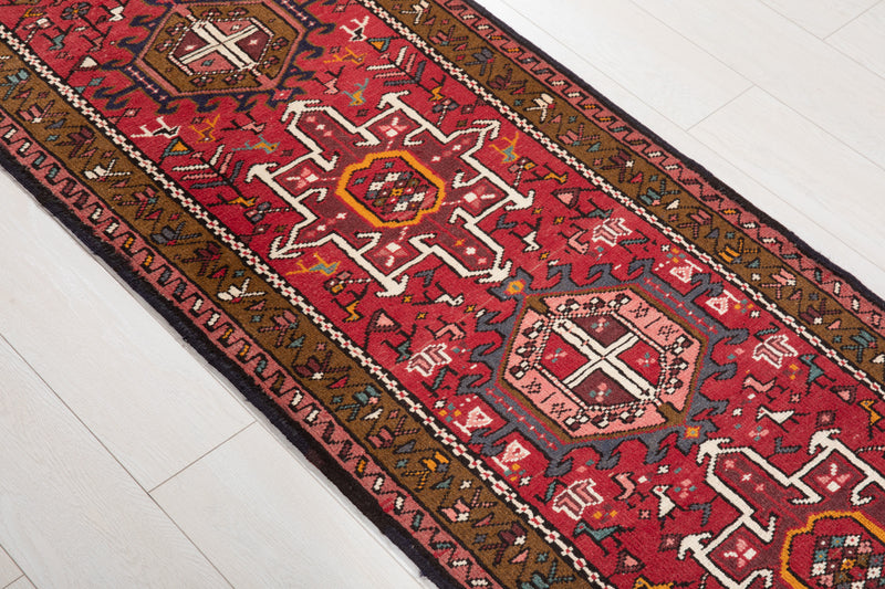 12' 10" x 2' 4" Excellent Hand-Knotted Vintage Tribal Runner Rug - Yasi & Fara 