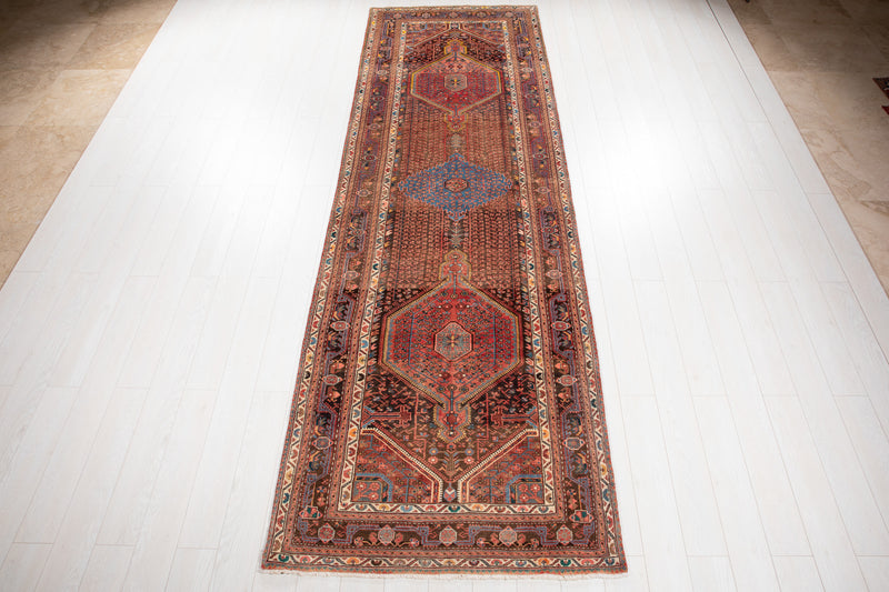 12' 6" x 4' Excellent Hand-Knotted Antique Collectible Tribal Runner Rug - Yasi & Fara 