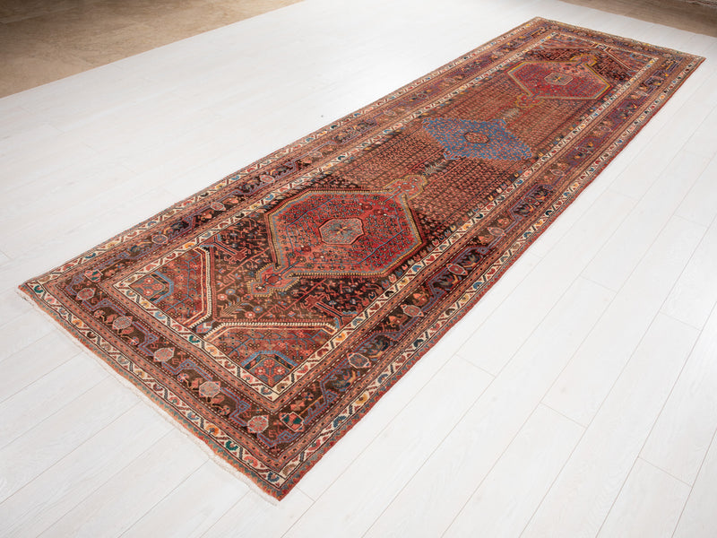 12' 6" x 4' Excellent Hand-Knotted Antique Collectible Tribal Runner Rug - Yasi & Fara 