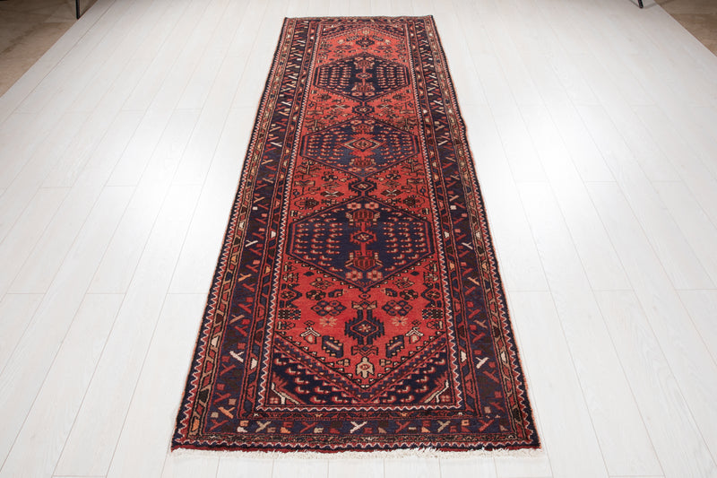 9' 6" x 3' 4" Excellent Hand-Knotted Vintage Tribal Runner Rug - Yasi & Fara 