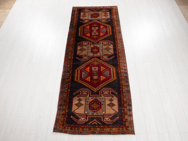 9' 9" x 3' 7" Excellent Hand-Knotted Vintage Tribal Runner Rug - Yasi & Fara 
