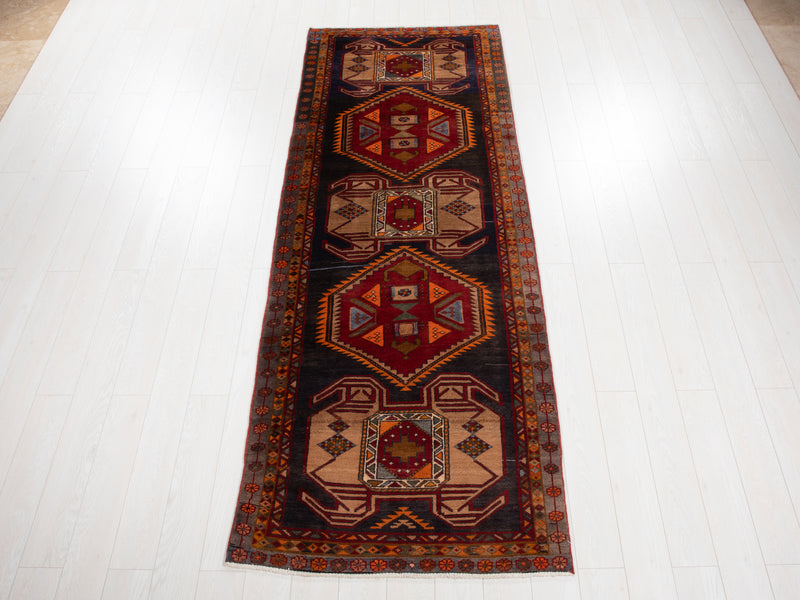 9' 9" x 3' 7" Excellent Hand-Knotted Vintage Tribal Runner Rug - Yasi & Fara 