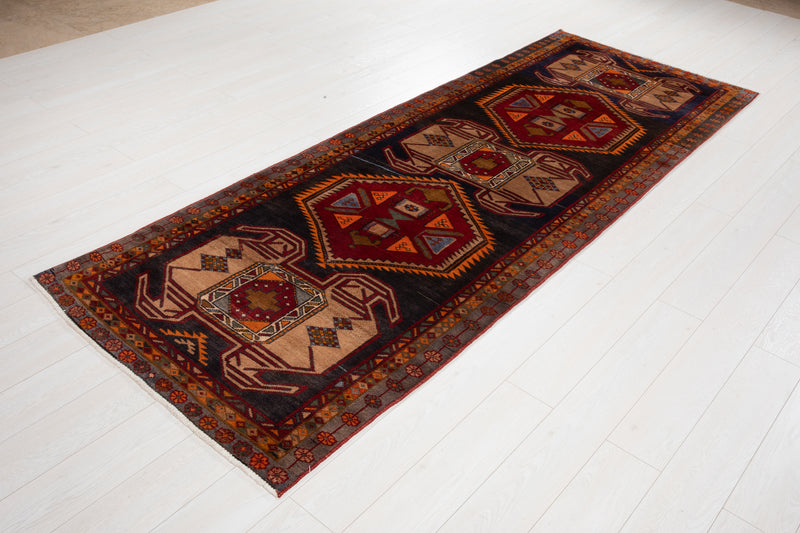 9' 9" x 3' 7" Excellent Hand-Knotted Vintage Tribal Runner Rug - Yasi & Fara 