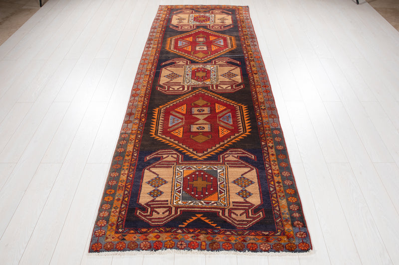 9' 9" x 3' 7" Excellent Hand-Knotted Vintage Tribal Runner Rug - Yasi & Fara 