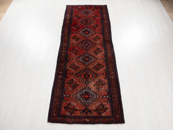 10' x 3' 6" Excellent Hand-Knotted Vintage Tribal Runner Rug - Yasi & Fara 