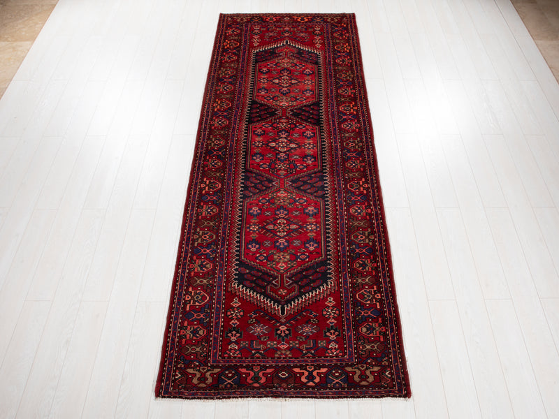 10' 6" x 3' 9" Excellent Hand-Knotted Vintage Tribal Runner Rug - Yasi & Fara 