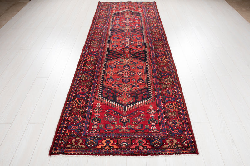 10' 6" x 3' 9" Excellent Hand-Knotted Vintage Tribal Runner Rug - Yasi & Fara 