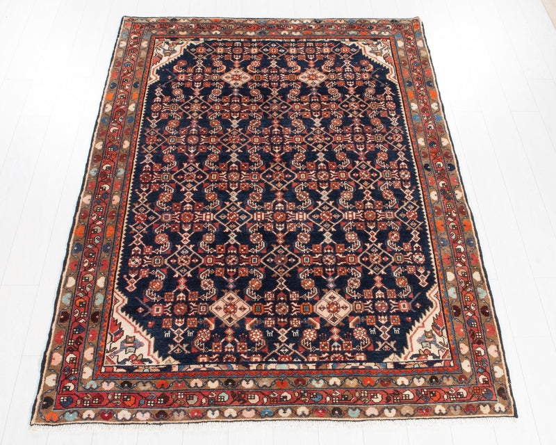 7' 4" x 5' 4" Excellent Hand-Knotted Antique Collectible Navy Blue Tribal Rug - Yasi & Fara 