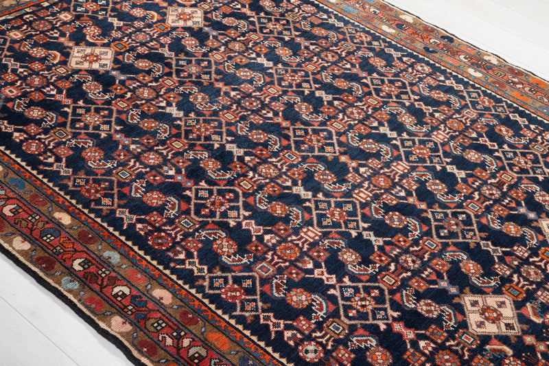 7' 4" x 5' 4" Excellent Hand-Knotted Antique Collectible Navy Blue Tribal Rug - Yasi & Fara 