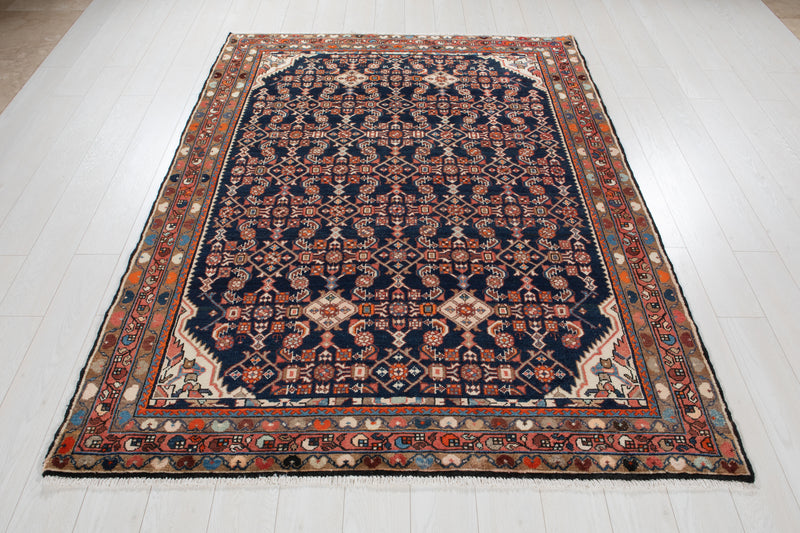 7' 4" x 5' 4" Excellent Hand-Knotted Antique Collectible Navy Blue Tribal Rug - Yasi & Fara 