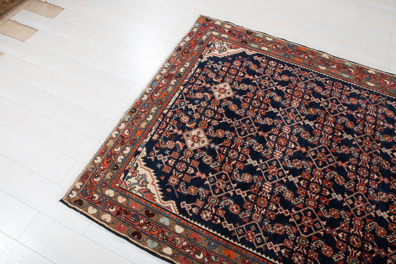 7' 4" x 5' 4" Excellent Hand-Knotted Antique Collectible Navy Blue Tribal Rug - Yasi & Fara 