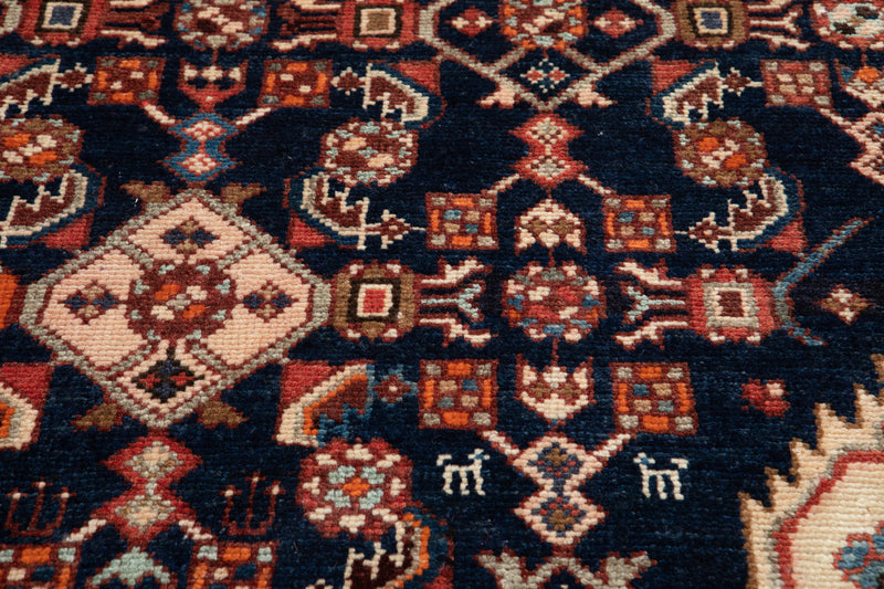 7' 4" x 5' 4" Excellent Hand-Knotted Antique Collectible Navy Blue Tribal Rug - Yasi & Fara 