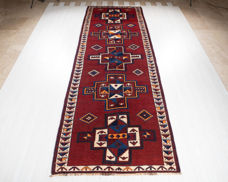 14' 1" x 4' 9" Excellent Hand-Knotted Vintage Red Soft Wide Tribal Runner Rug - Yasi & Fara 