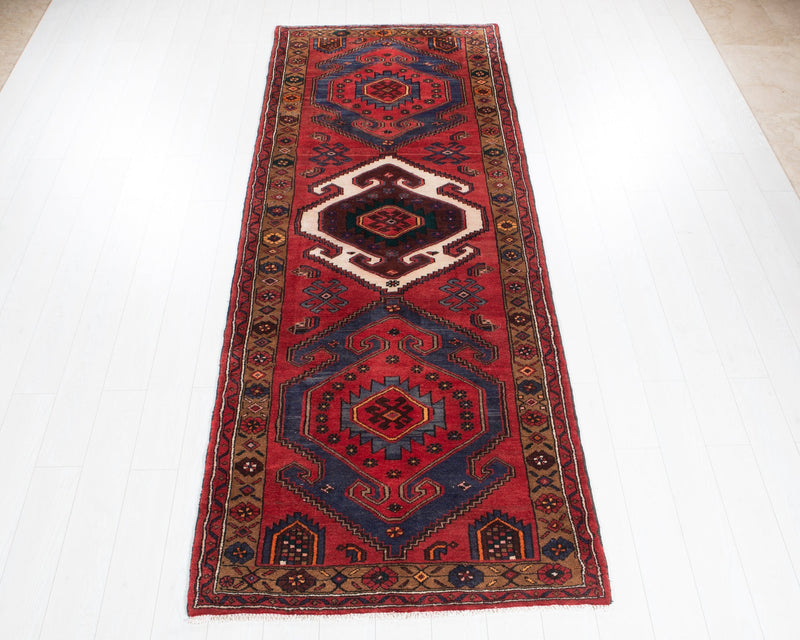 9' 11" x 3' 9" Excellent Hand-Knotted Vintage Soft Red Tribal Runner Rug - Yasi & Fara 