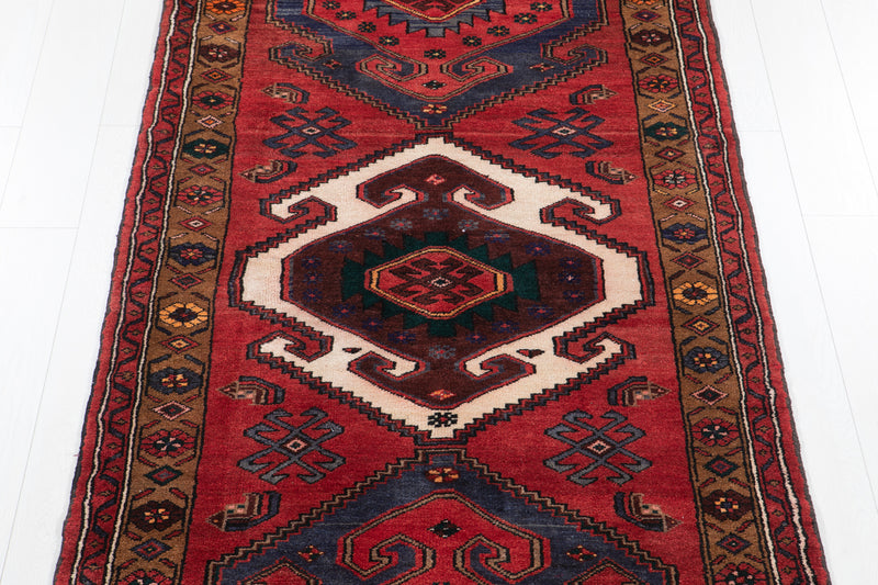 9' 11" x 3' 9" Excellent Hand-Knotted Vintage Soft Red Tribal Runner Rug - Yasi & Fara 