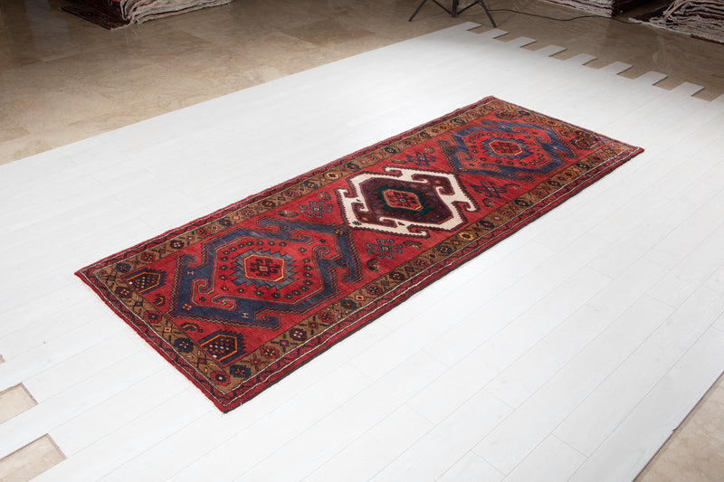 9' 11" x 3' 9" Excellent Hand-Knotted Vintage Soft Red Tribal Runner Rug - Yasi & Fara 