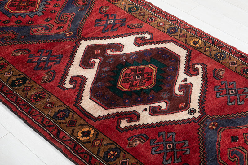 9' 11" x 3' 9" Excellent Hand-Knotted Vintage Soft Red Tribal Runner Rug - Yasi & Fara 