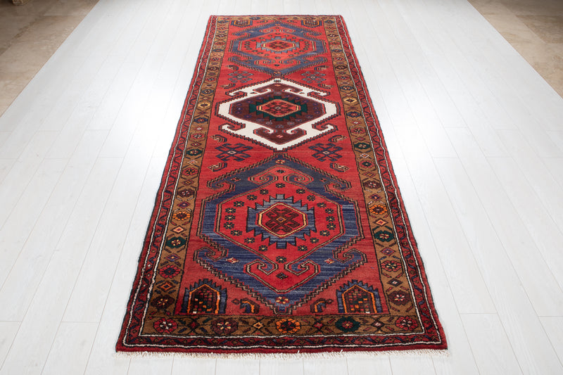 9' 11" x 3' 9" Excellent Hand-Knotted Vintage Soft Red Tribal Runner Rug - Yasi & Fara 