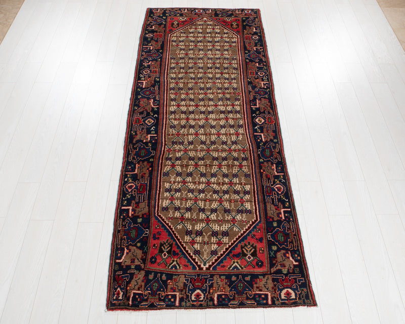 9' 4" x 3' 6" Excellent Hand-Knotted Antique Brown Tribal Runner Rug - Yasi & Fara 