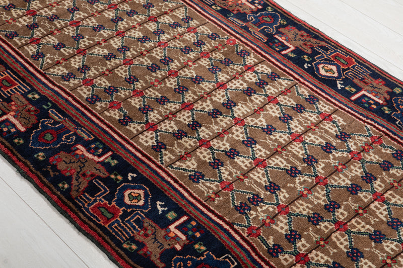 9' 4" x 3' 6" Excellent Hand-Knotted Antique Brown Tribal Runner Rug - Yasi & Fara 