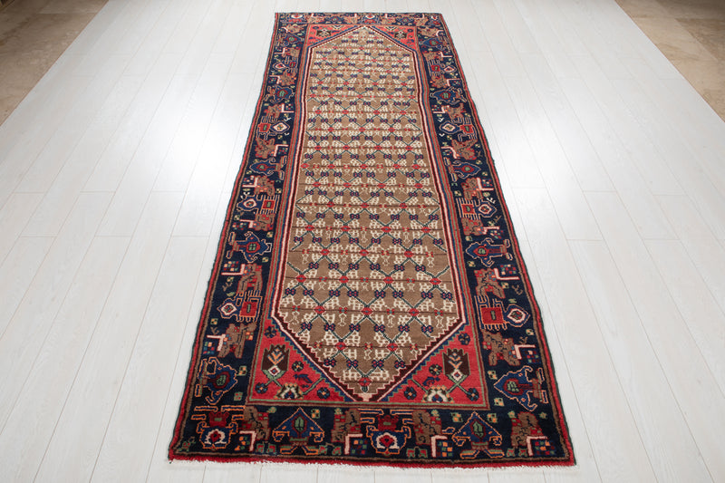9' 4" x 3' 6" Excellent Hand-Knotted Antique Brown Tribal Runner Rug - Yasi & Fara 