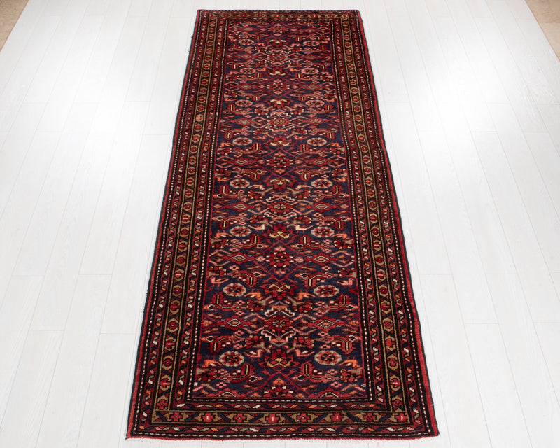 9' 8" x 3' 8" Excellent Hand-Knotted Vintage Dark Navy Blue Tribal Runner Rug - Yasi & Fara 