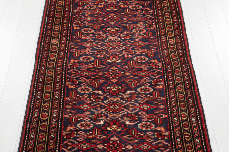 9' 8" x 3' 8" Excellent Hand-Knotted Vintage Dark Navy Blue Tribal Runner Rug - Yasi & Fara 
