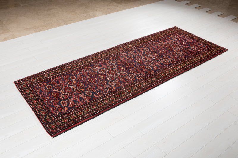 9' 8" x 3' 8" Excellent Hand-Knotted Vintage Dark Navy Blue Tribal Runner Rug - Yasi & Fara 