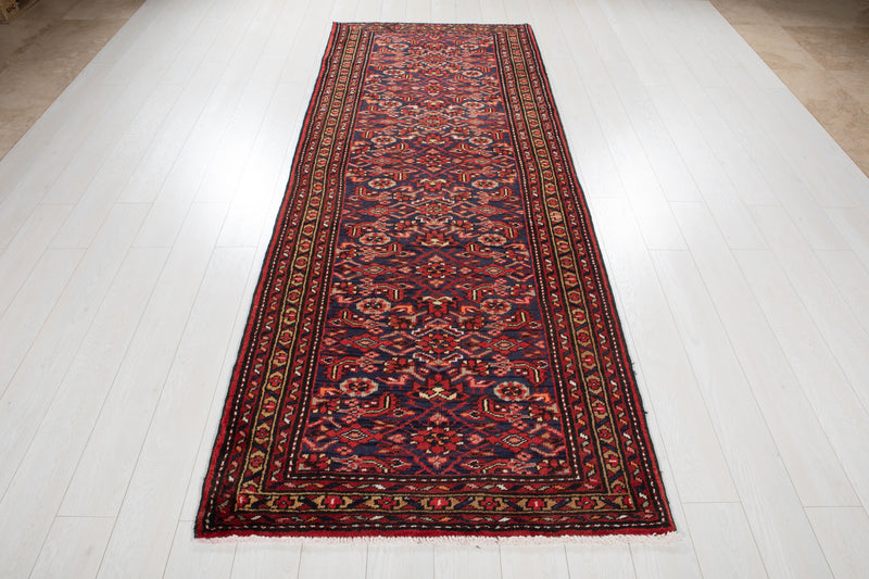 9' 8" x 3' 8" Excellent Hand-Knotted Vintage Dark Navy Blue Tribal Runner Rug - Yasi & Fara 
