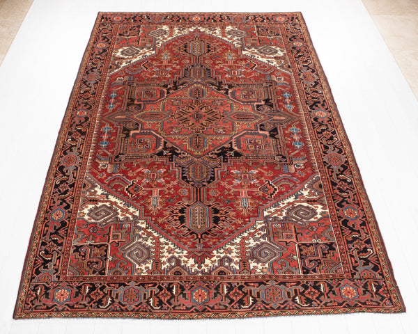 9' 9" x 6' 11" Excellent Hand-Knotted Vintage Geometric Collectible Tribal Area Rug - Yasi & Fara 