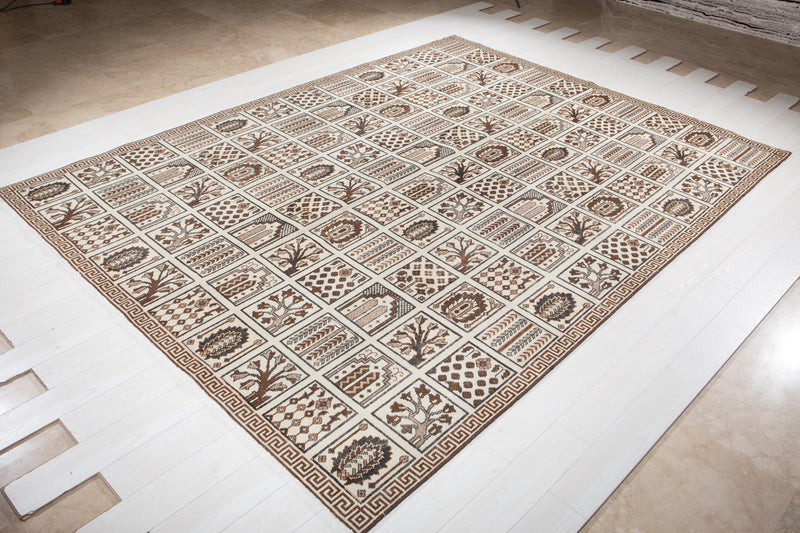 11' 6" x 8' 6" Excellent Hand-Knotted Neutral Antique Large Area Rug - Yasi & Fara 