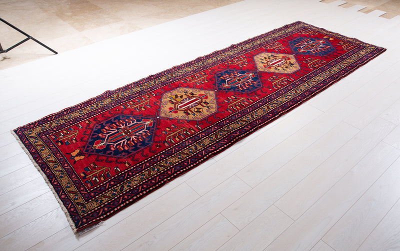  10' 9" x 3' 9" Excellent Hand-Knotted Vintage Tribal Runner Rug, , Boho Rug Discount by Yasi & Fara, Boho Rug Discount by Yasi & Fara