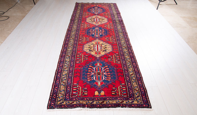  10' 9" x 3' 9" Excellent Hand-Knotted Vintage Tribal Runner Rug, , Boho Rug Discount by Yasi & Fara, Boho Rug Discount by Yasi & Fara