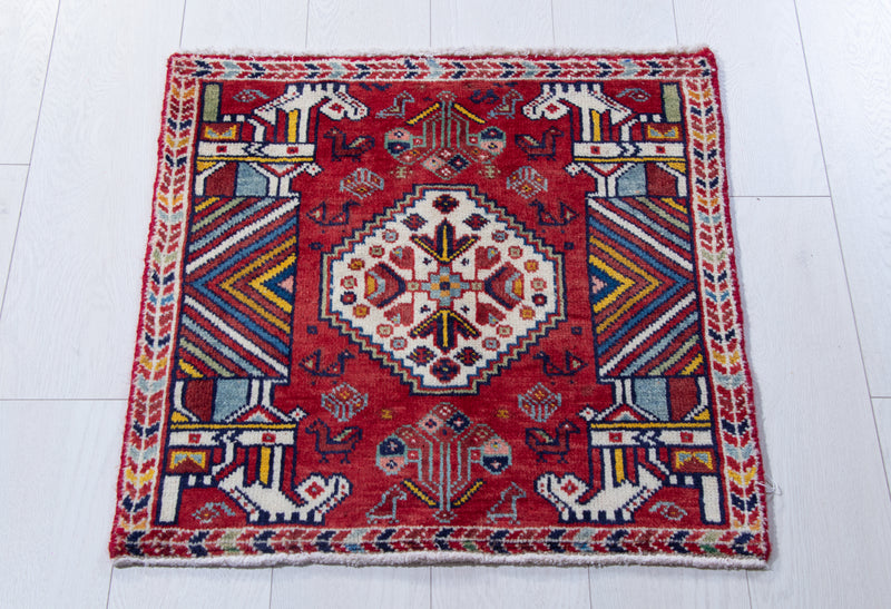 2'x 2' Pair Of Hand-Knotted Vintage Tribal Mini Rugs, , Boho Rug Discount by Yasi & Fara, Boho Rug Discount by Yasi & Fara